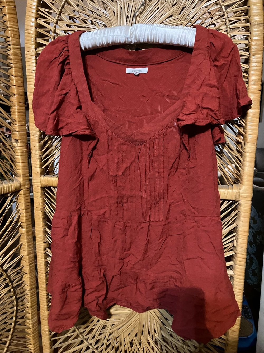 Maurices Brick Red Short Sleeve V-Neck Tunic